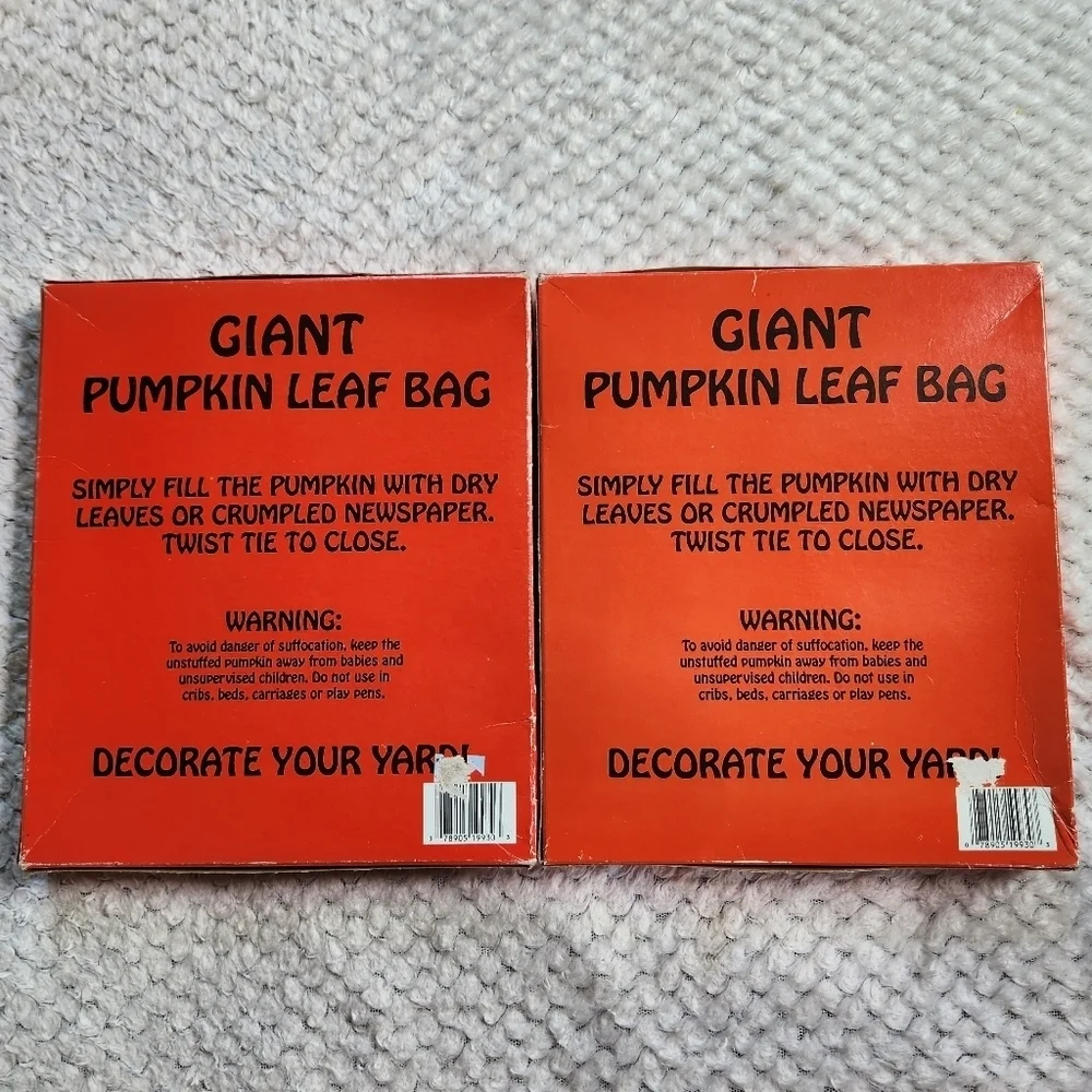 2 Vintage 90s Halloween Giant Pumpkin Leaf Bags New